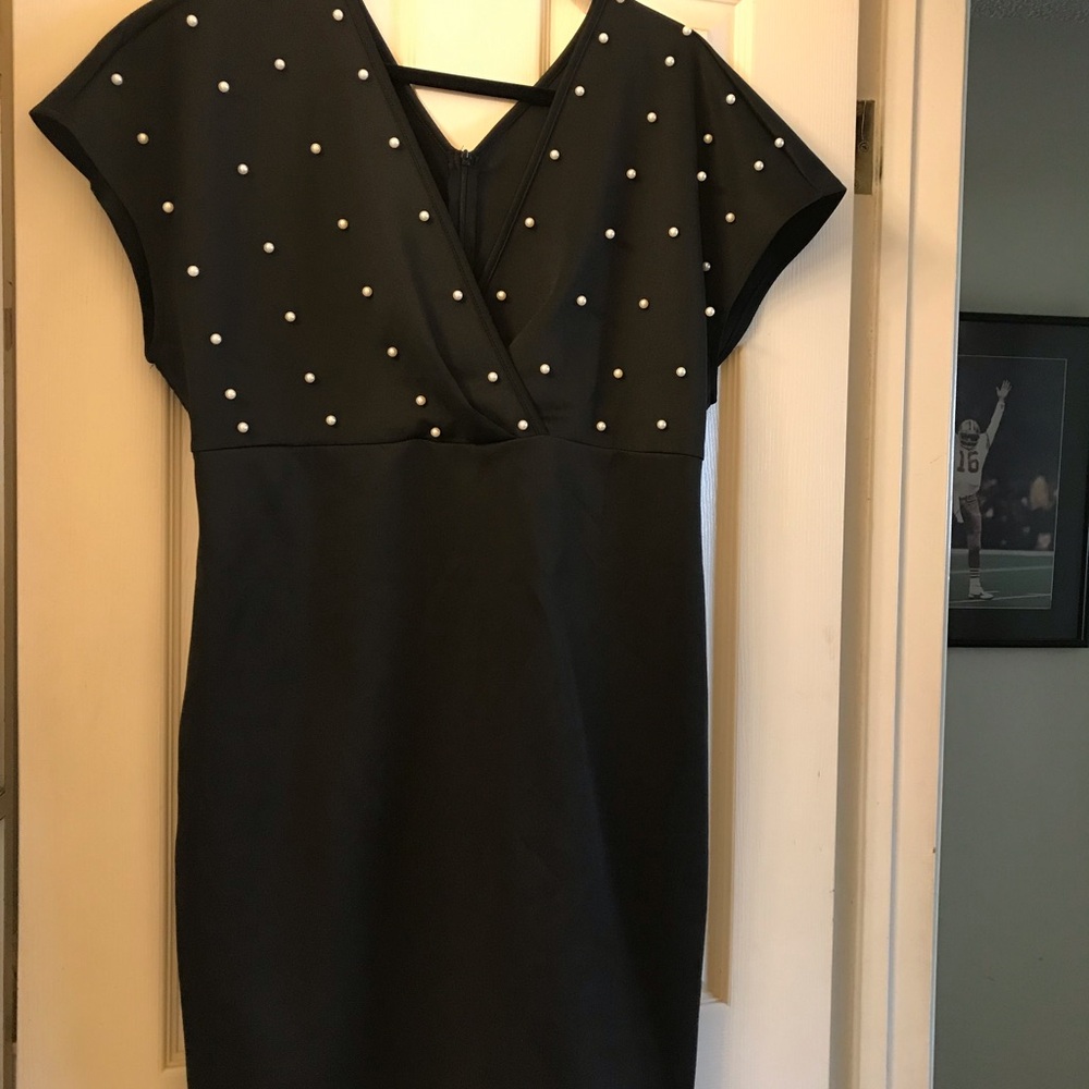 Chic Black Dress with Pearl Detailing